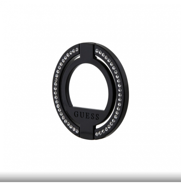 Guess - Magsafe Ringställ Med Präggad Logo Och Rhinestenes - Svart