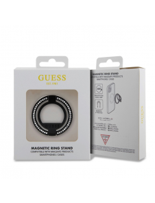 Guess - Magsafe Ringställ Med Präggad Logo Och Rhinestenes - Svart