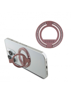 Guess - Magsafe Ringställ Med Präggad Logo Och Rhinestenes - Rosa