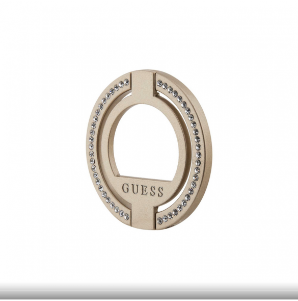 Guess - Magsafe Ringställ Med Präggad Logo Och Rhinestenes - Guld