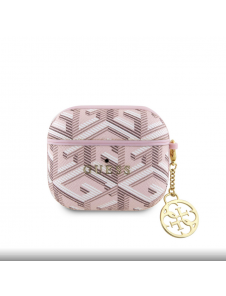 Airpods 3 Guess - Airpods-fodral Pu G Kub Och Guld Metalllogo Classic Med Charm - Rosa