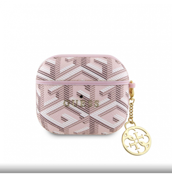 Airpods 3 Guess - Airpods-fodral Pu G Kub Och Guld Metalllogo Classic Med Charm - Rosa