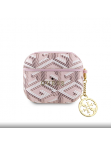 Airpods 3 Guess - Airpods-fodral Pu G Kub Och Guld Metalllogo Classic Med Charm - Rosa