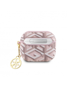Airpods 3 Guess - Airpods-fodral Pu G Kub Och Guld Metalllogo Classic Med Charm - Rosa