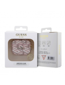 Airpods 3 Guess - Airpods-fodral Pu G Kub Och Guld Metalllogo Classic Med Charm - Rosa