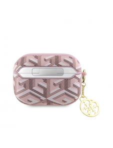 Airpods Pro 2 Guess - Airpods-fodral Pu G Kub Och Guld Metalllogo Classic Med Charm - Rosa