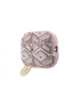 Airpods Pro 2 Guess - Airpods-fodral Pu G Kub Och Guld Metalllogo Classic Med Charm - Rosa