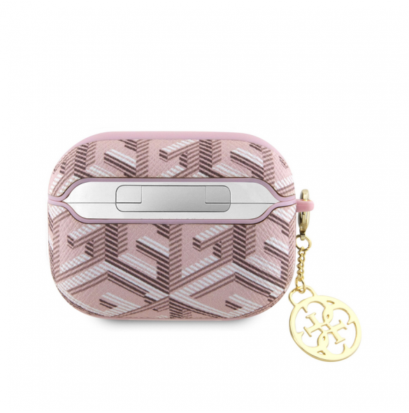 Airpods Pro Guess - Airpods-fodral Pu G Cube Och Guld Metalllogo Classic Med Charm - Rosa