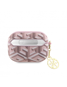 Airpods Pro Guess - Airpods-fodral Pu G Cube Och Guld Metalllogo Classic Med Charm - Rosa