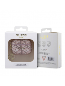 Airpods Pro Guess - Airpods-fodral Pu G Cube Och Guld Metalllogo Classic Med Charm - Rosa