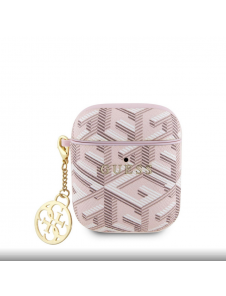Airpods 1/2 Guess - Airpods-fodral Pu G Kub Och Guld Metalllogo Klassisk Med Charm - Rosa