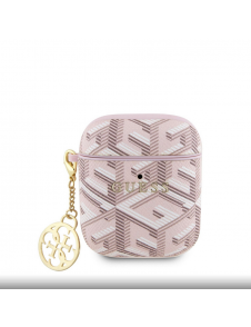 Airpods 1/2 Guess - Airpods-fodral Pu G Kub Och Guld Metalllogo Klassisk Med Charm - Rosa