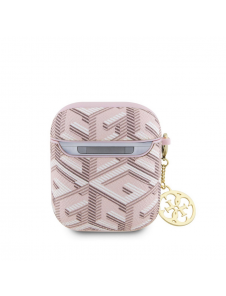 Airpods 1/2 Guess - Airpods-fodral Pu G Kub Och Guld Metalllogo Klassisk Med Charm - Rosa