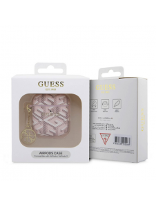 Airpods 1/2 Guess - Airpods-fodral Pu G Kub Och Guld Metalllogo Klassisk Med Charm - Rosa
