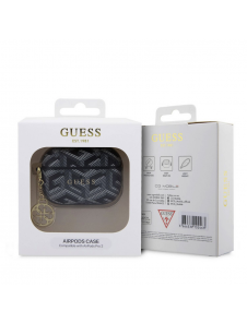 Airpods Pro 2 Guess - Airpods-fodral Pu G Kub Och Guld Metalllogo Classic Med Charm - Svart