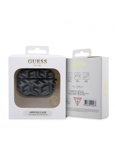 Airpods Pro Guess - Airpods-fodral Pu G Kub Och Guld Metalllogo Klassisk Med Charm - Svart