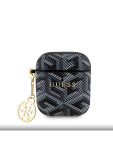 Airpods 1/2 Guess - Airpods-fodral Pu G Kub Och Guld Metalllogo Klassisk Med Charm - Svart