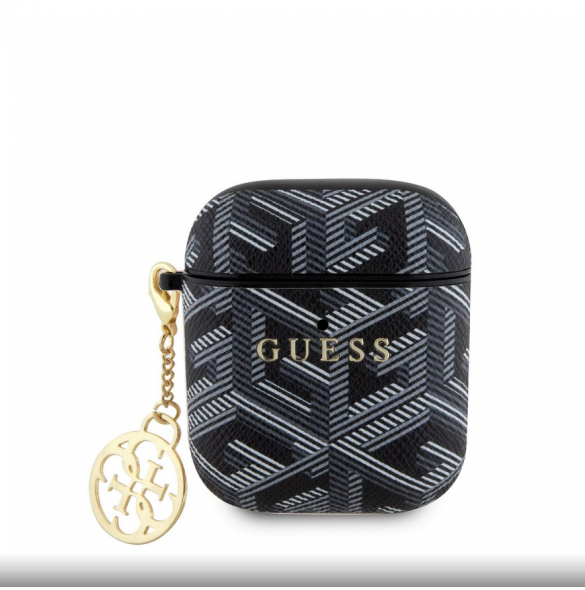 Airpods 1/2 Guess - Airpods-fodral Pu G Kub Och Guld Metalllogo Klassisk Med Charm - Svart