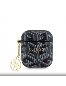 Airpods 1/2 Guess - Airpods-fodral Pu G Kub Och Guld Metalllogo Klassisk Med Charm - Svart