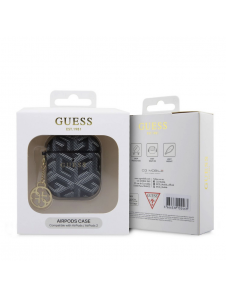 Airpods 1/2 Guess - Airpods-fodral Pu G Kub Och Guld Metalllogo Klassisk Med Charm - Svart