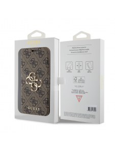 Iphone 15 Pro Max Guess - Pu Läder 4g Folio Fodral Big Metal Logo - Brunt