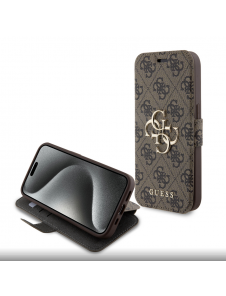 Iphone 15 Pro Guess - Pu Läder 4g Folio Fodral Big Metal Logo - Brunt