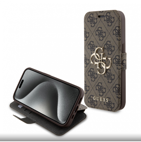 Iphone 15 Pro Guess - Pu Läder 4g Folio Fodral Big Metal Logo - Brunt