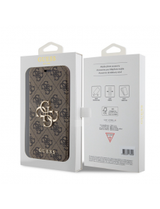 Iphone 15 Pro Guess - Pu Läder 4g Folio Fodral Big Metal Logo - Brunt