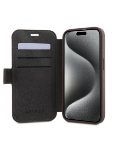 Iphone 15 Pro Guess - Pu Läder 4g Folio Fodral Big Metal Logo - Brunt