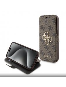 Iphone 15 Guess - Pu Läder 4g Foliofodral Big Metal Logo - Brunt