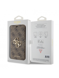 Iphone 15 Guess - Pu Läder 4g Foliofodral Big Metal Logo - Brunt