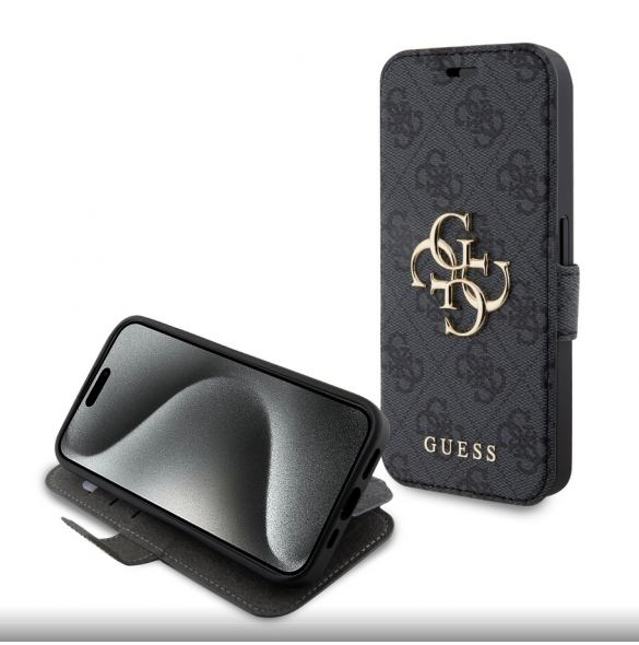 Iphone 15 Pro Max Guess - Pu Läder 4g Folio Fodral Big Metal Logo - Grå