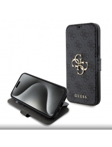 Iphone 15 Plus Guess - Pu Läder 4g Folio Fodral Big Metal Logo - Grå