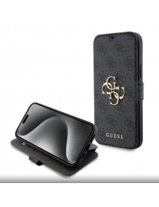 Iphone 15 Plus Guess - Pu Läder 4g Folio Fodral Big Metal Logo - Grå