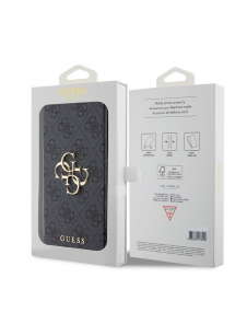 Iphone 15 Plus Guess - Pu Läder 4g Folio Fodral Big Metal Logo - Grå