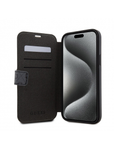 Iphone 15 Plus Guess - Pu Läder 4g Folio Fodral Big Metal Logo - Grå