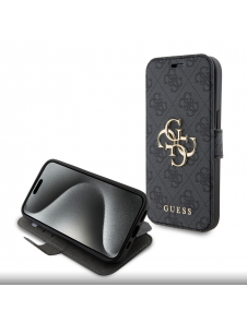 Iphone 15 Guess - Pu Läder 4g Folio Fodral Big Metal Logo - Grå