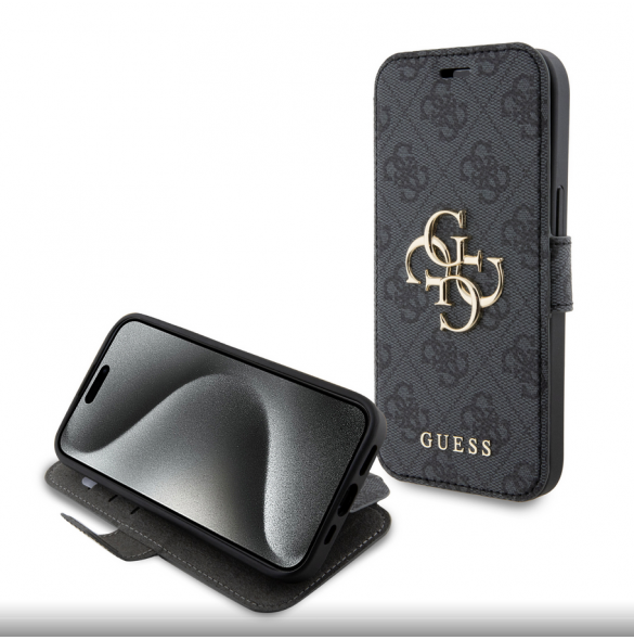 Iphone 15 Guess - Pu Läder 4g Folio Fodral Big Metal Logo - Grå