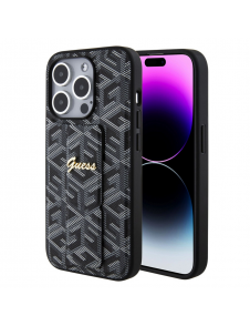 Iphone 15 Pro Max Guess - Grip Ställfodral Pu Gcube Metal Script Logo - Svart