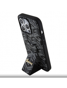 Iphone 15 Pro Max Guess - Grip Ställfodral Pu Gcube Metal Script Logo - Svart