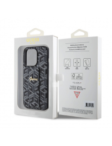 Iphone 15 Pro Max Guess - Grip Ställfodral Pu Gcube Metal Script Logo - Svart