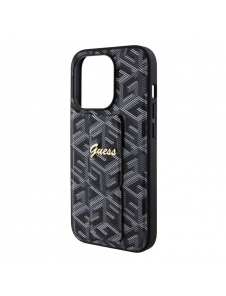 Iphone 15 Pro Max Guess - Grip Ställfodral Pu Gcube Metal Script Logo - Svart