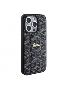 Iphone 15 Pro Max Guess - Grip Ställfodral Pu Gcube Metal Script Logo - Svart