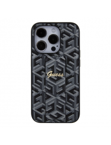 Iphone 15 Pro Max Guess - Grip Ställfodral Pu Gcube Metal Script Logo - Svart