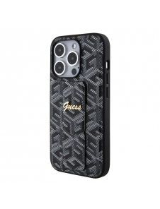 Iphone 15 Pro Max Guess - Grip Ställfodral Pu Gcube Metal Script Logo - Svart