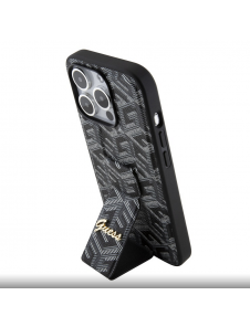 Iphone 15 Pro Guess - Grip Ställfodral Pu Gcube Metal Script Logo - Svart