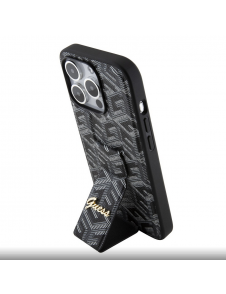 Iphone 15 Pro Guess - Grip Ställfodral Pu Gcube Metal Script Logo - Svart