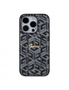 Iphone 15 Pro Guess - Grip Ställfodral Pu Gcube Metal Script Logo - Svart