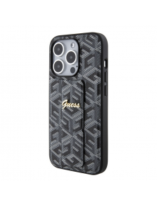 Iphone 15 Pro Guess - Grip Ställfodral Pu Gcube Metal Script Logo - Svart