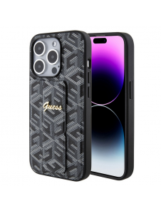 Iphone 15 Pro Guess - Grip Ställfodral Pu Gcube Metal Script Logo - Svart